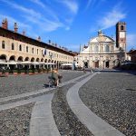 Piazza Ducale with the Cathedral facade, Vigevano, Lombardy, Italy.