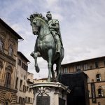 Italy, Tuscany, Florence, Bronze equestrian statue of Cosimo I de’ Medici at Piazza della Signoria