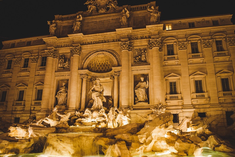 Trevi Fountain with illumination in evening in Rome, Italy