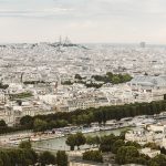 View from top of Eiffel Tower, Paris, France towards Montmartre and Sacre Coeur