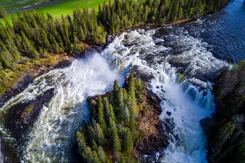 Ristafallet waterfall in the western part of Jamtland is listed as one of the most beautiful waterfalls in Sweden.