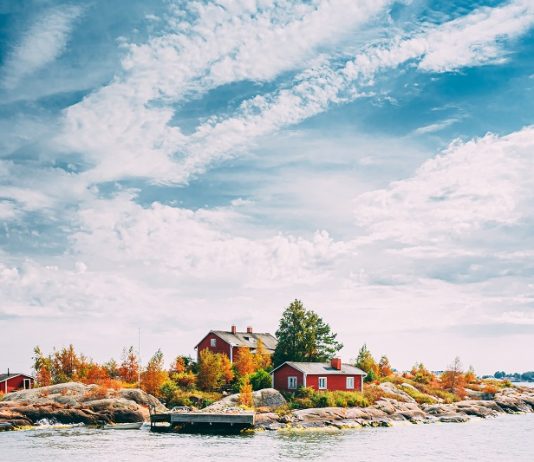 Top 7 Interesting Facts About Finland Suomi Or Finland. Beautiful Red Finnish Wooden Log Cabin House O