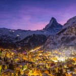 Zermatt Town and Matterhorn Mountain at Winter Night. Swiss Alps, Switzerland