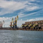Big cargo ship in port. Cargo terminal of Ventspils, Latvia