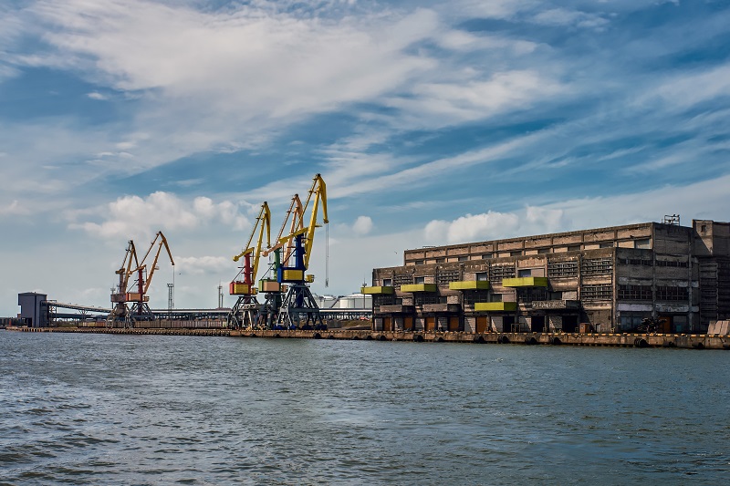 Big cargo ship in port. Cargo terminal of Ventspils, Latvia